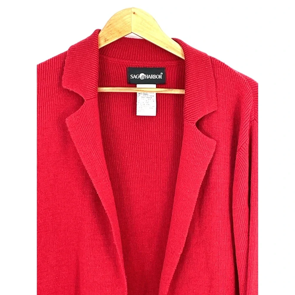 Sag Harbor Women Large Red Long Open‎ Cardigan Cotton Blend